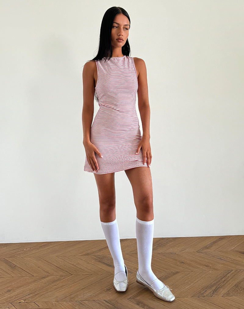 Red and White Stripe Jersey Mini Dress