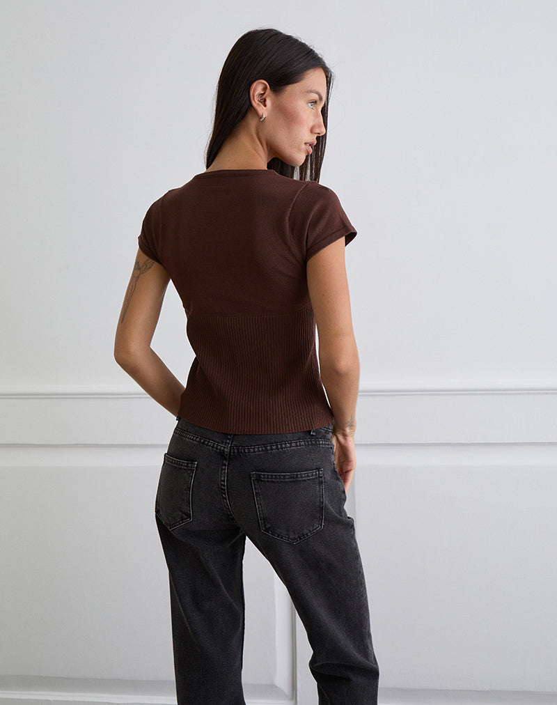 Image of Nalo Short Sleeve Cardi in Dark Brown