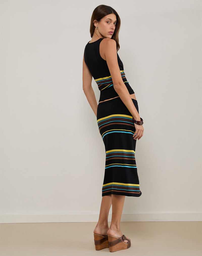 Image of Natcha Vest Top in Black with Brown and Blue Stripes