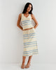 Image of Amalia Midi Skirt in Cream with Blue and Grey Stripes