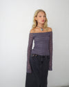 Image of Neira Long Sleeve Bardot Top in Textured Knit Ocean Storm