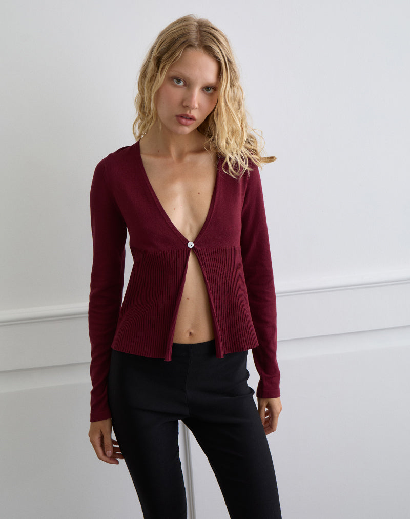 Burgundy Flared Long Sleeve Cardigan | Niyah – motelrocks-com-eur