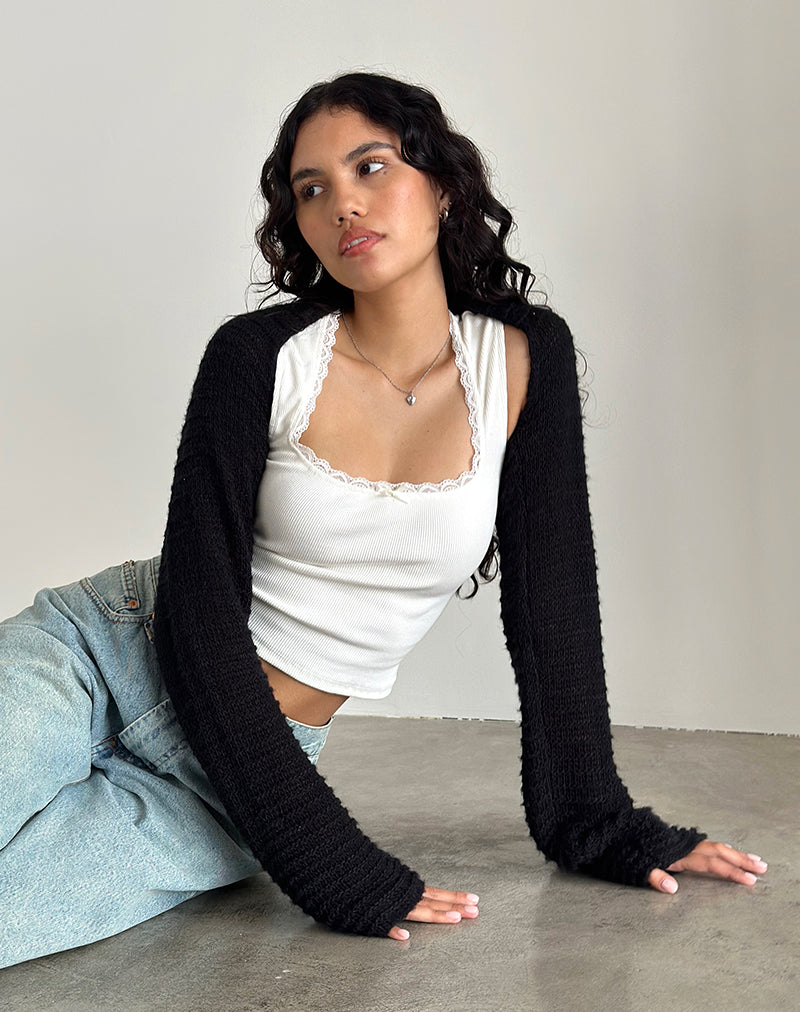 Black Knit Long Sleeve Shrug Top | Nobila – motelrocks-com-eur