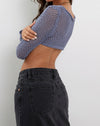 image of Nocta Long Sleeve Crop Top in Weave Knit Blue Shadow