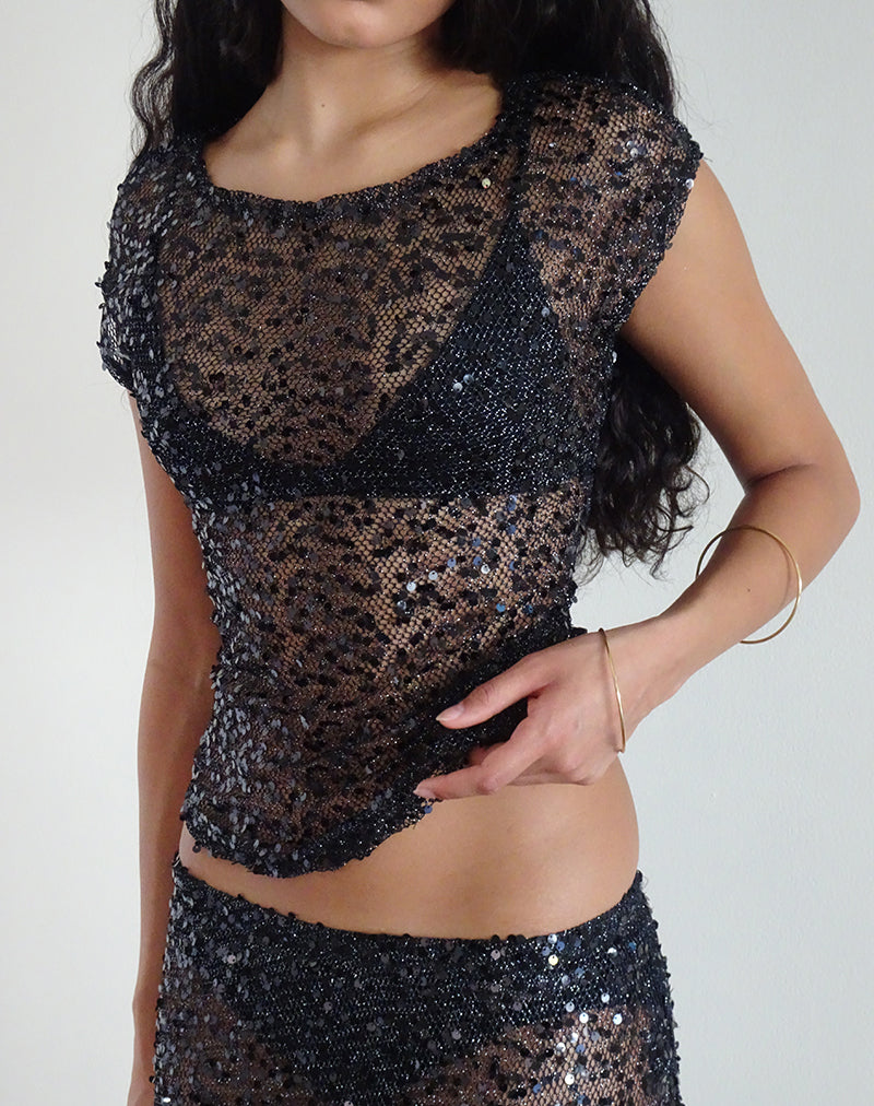 Image of Nova Top in Sequin Mesh Black