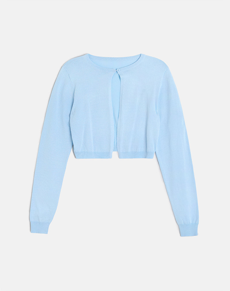 Nuha Ribbed Cropped Cardigan in Blue