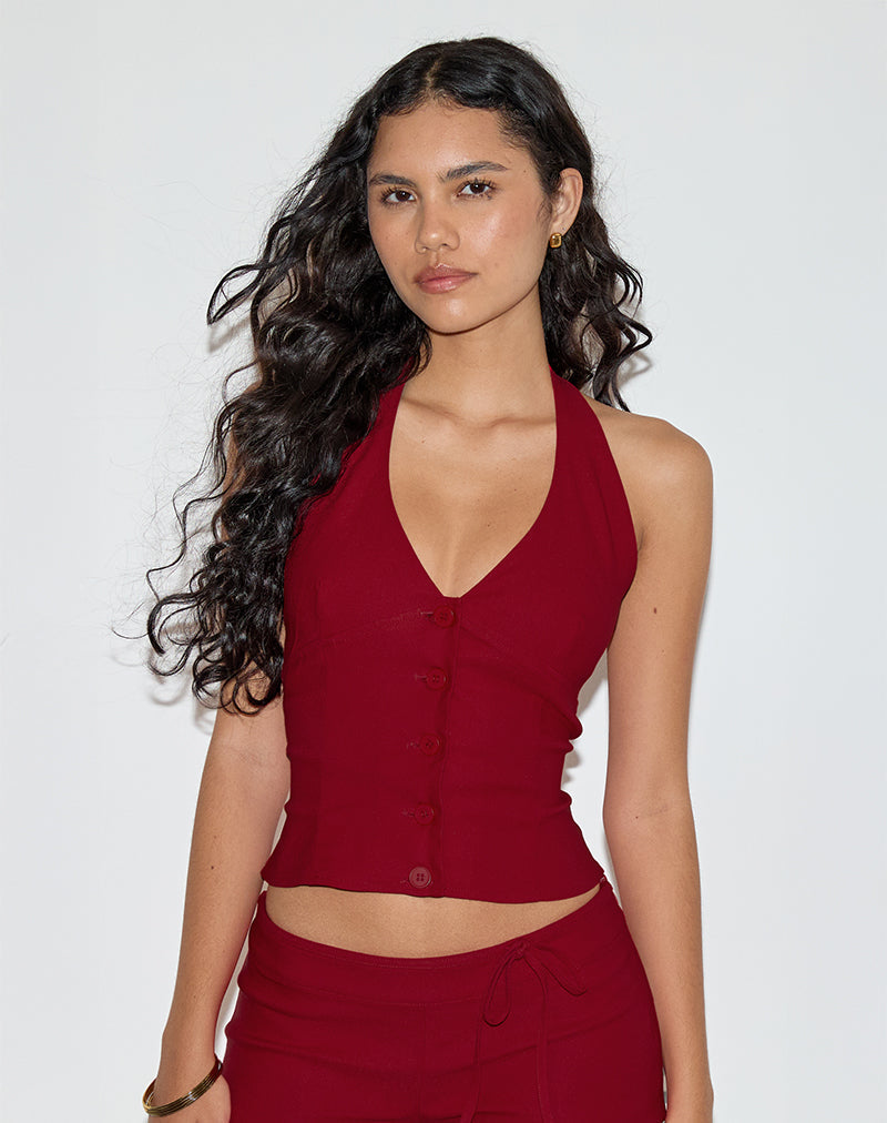 Ortee Halterneck Top in Tailoring Red