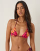 Image of Pami Bikini Top in Sketch Hibiscus Burgundy with Contrast Ties