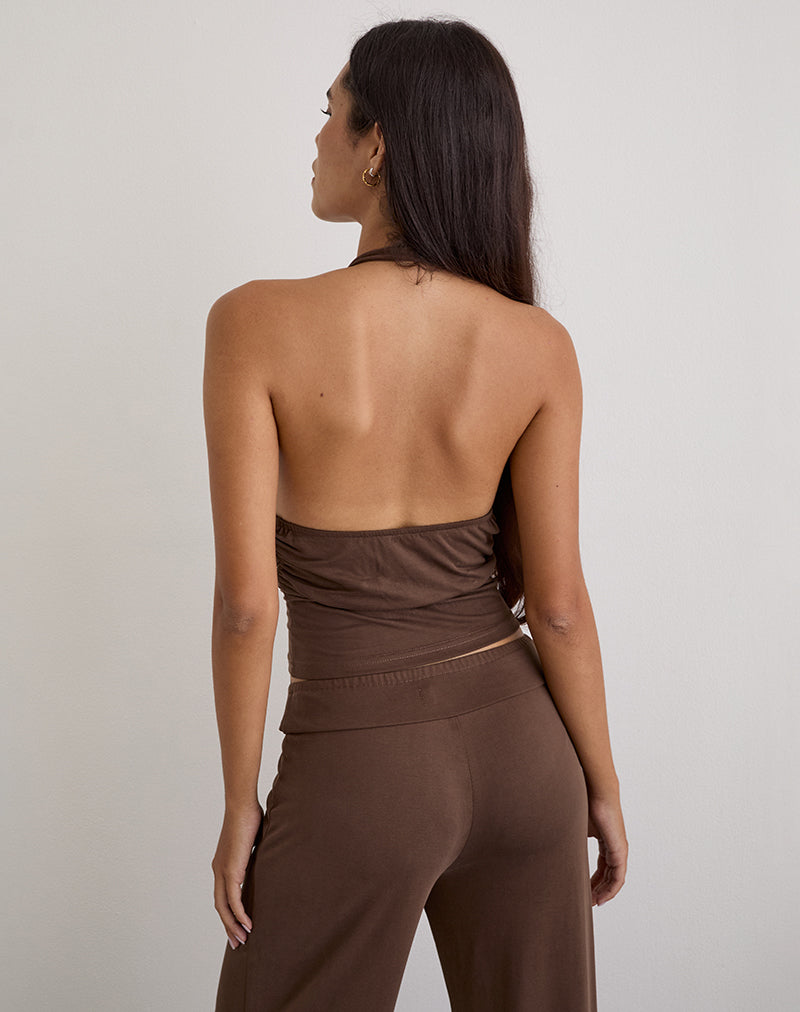 Image of Prilla Halterneck Top in Cupro Dark Brown