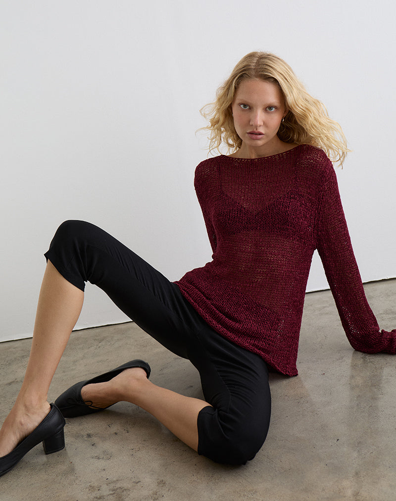 Rajiya Open Weave Jumper in Burgundy