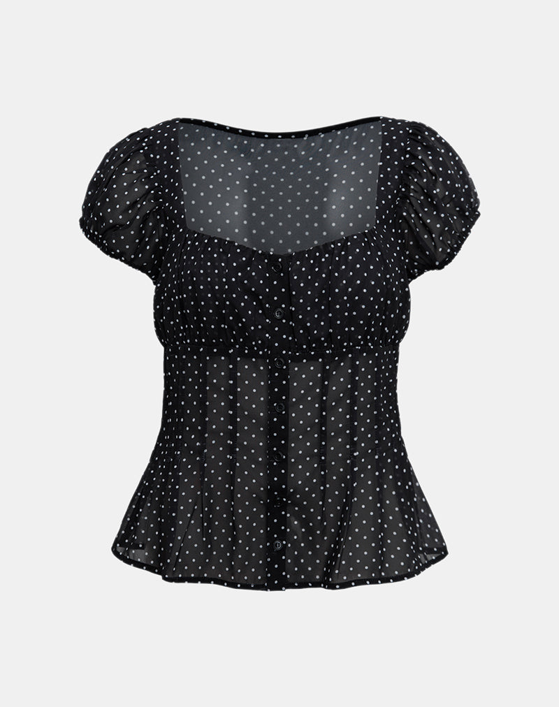 Rolina Blouse in Chiffon Mini Polka Black
