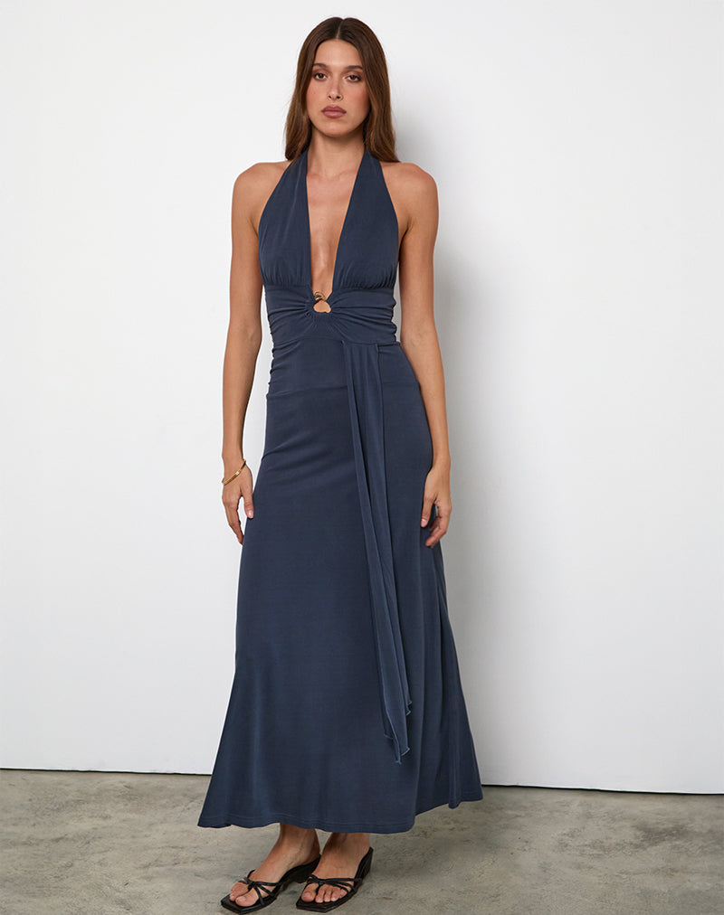 Image of Ryoko Maxi Dress in Cupro Ocean Storm