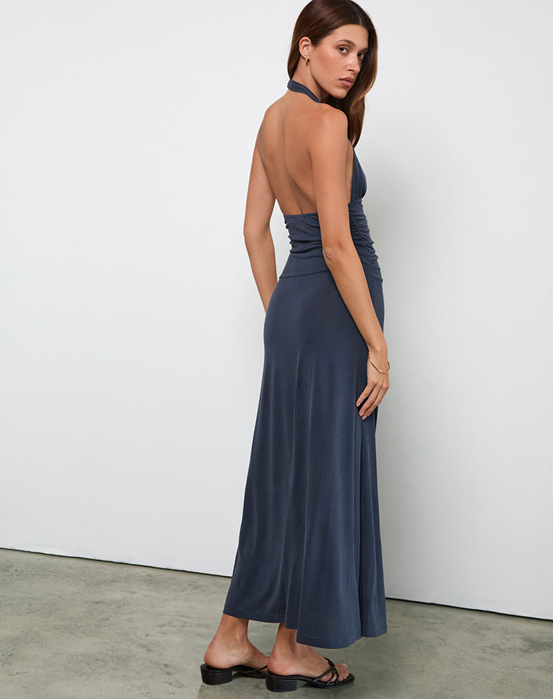 Image of Ryoko Maxi Dress in Cupro Ocean Storm
