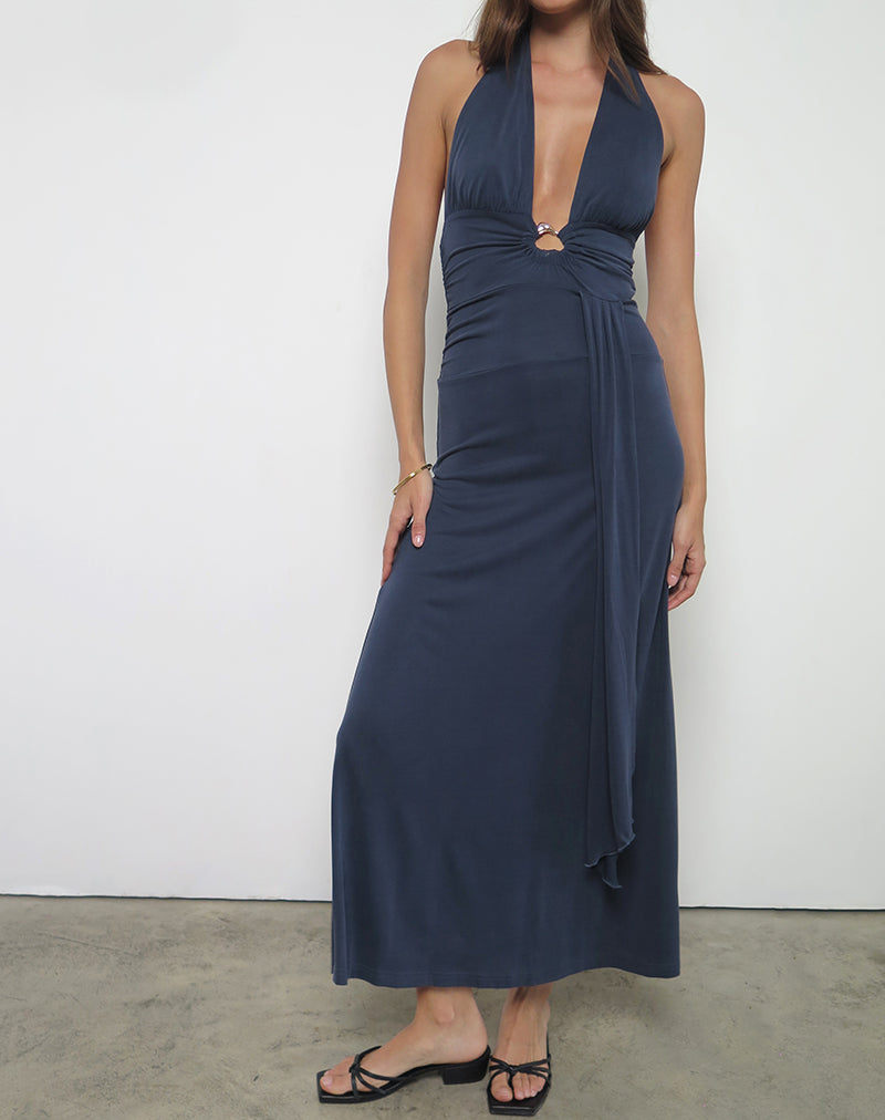 Image of Ryoko Maxi Dress in Cupro Ocean Storm