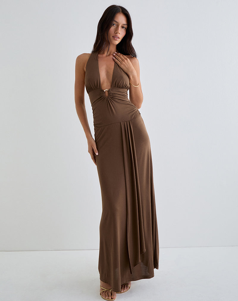 Image of Ryoko Maxi Dress in Cupro Dark Brown