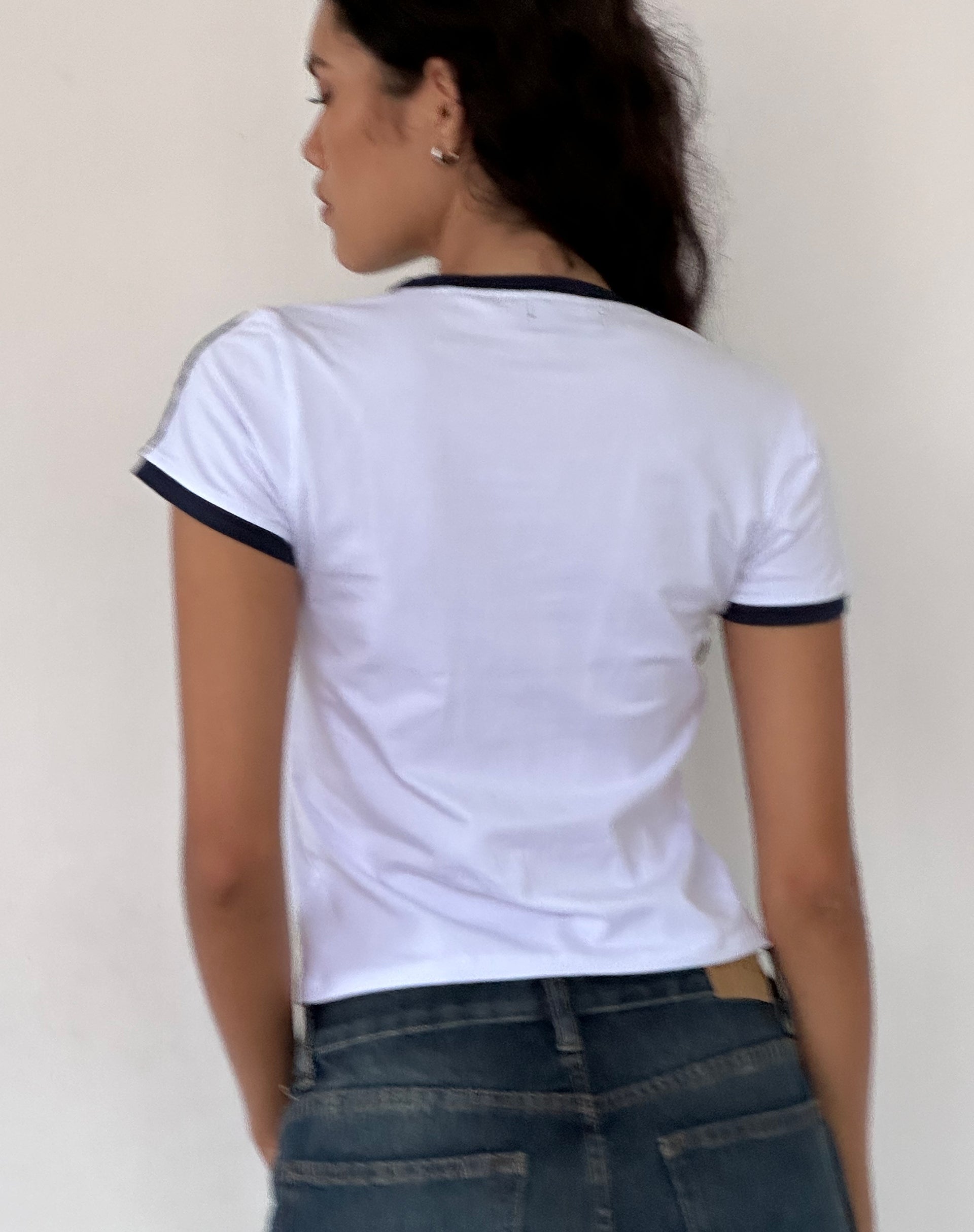 Image of Salda Sporty Tee in White with Navy Binding