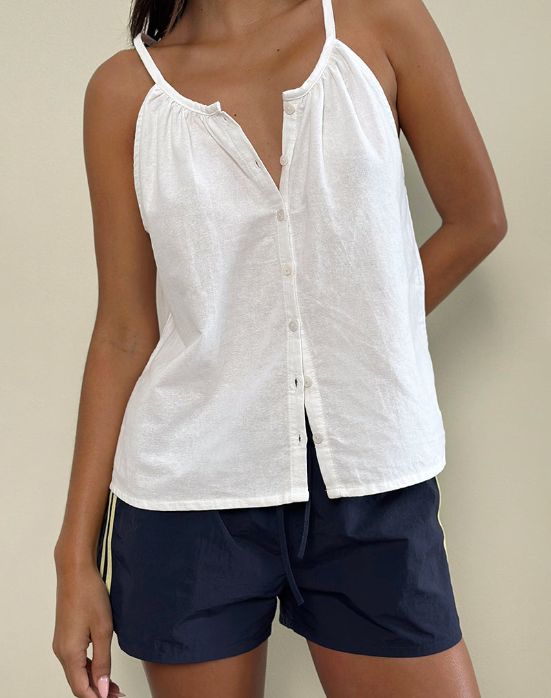 Image of Sanja Scoop Button Top in Ivory