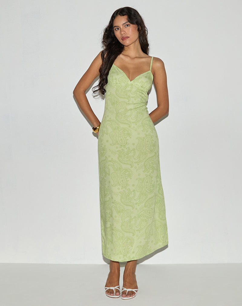 Image of Sastra Midi Dress in Retro Paisley Lime
