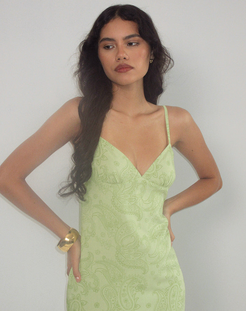 Image of Sastra Midi Dress in Retro Paisley Lime