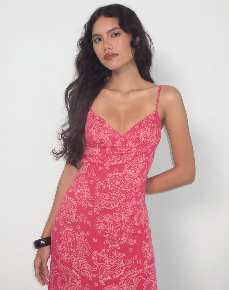 Image of Sastra Midi Dress in Retro Paisley Pink