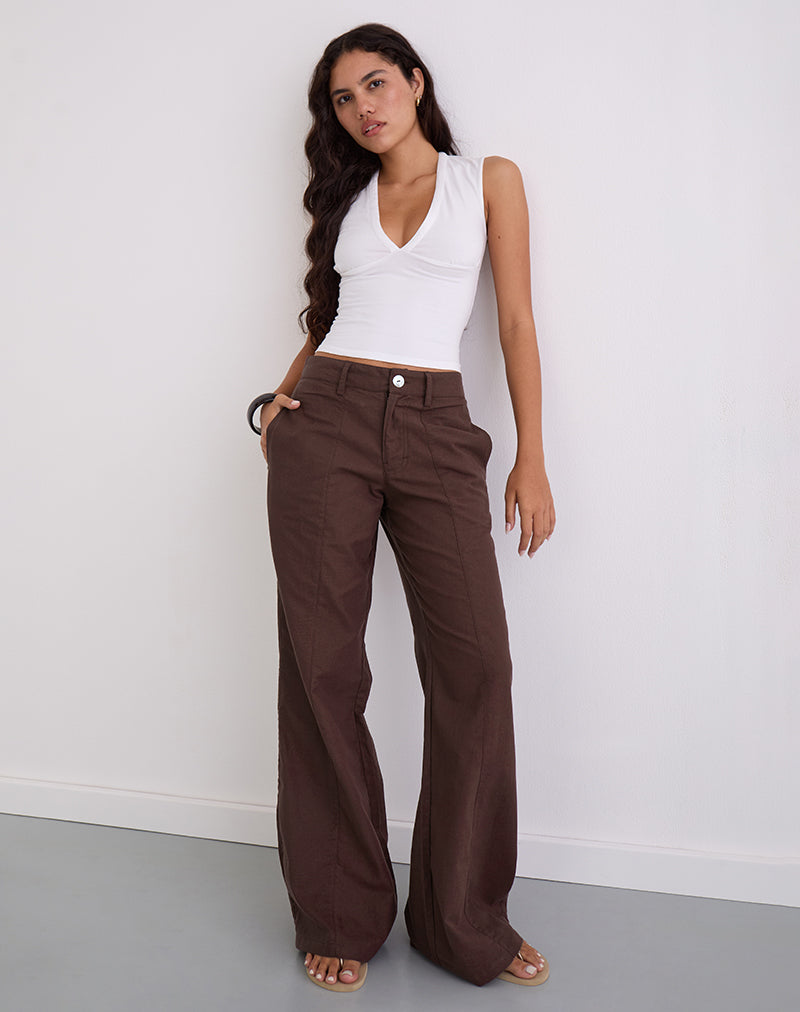 Image of Saucy Trousers in Linen Deep Mahogany