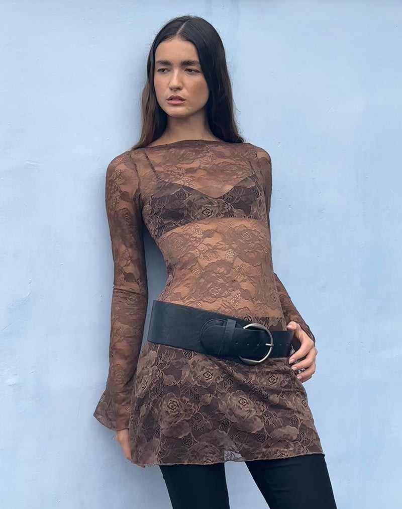 Dark Brown Long Sleeve Mini Dress | Sevila  motelrocks-com-eur