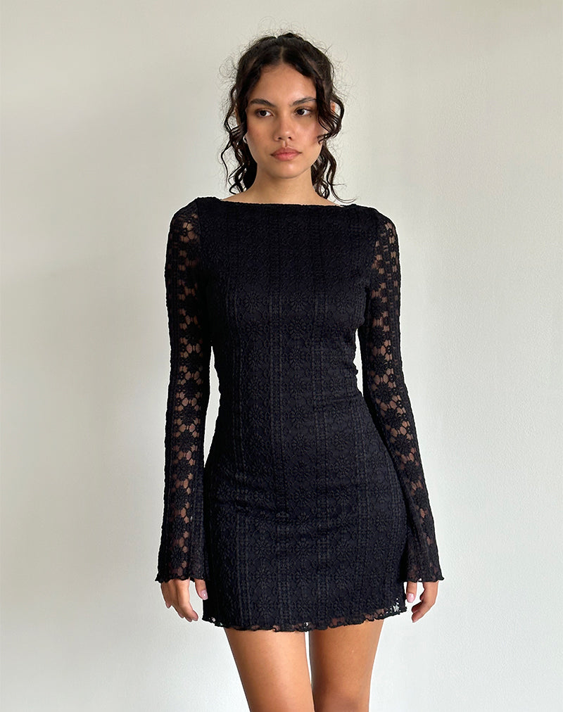 Black Regal Lace Long Sleeve Mini Dress Sevila motelrocks com eur