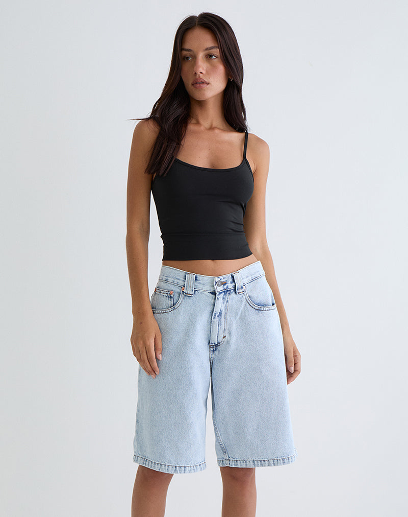 Low Rise Skater Shorts in 80's Light Wash Blue