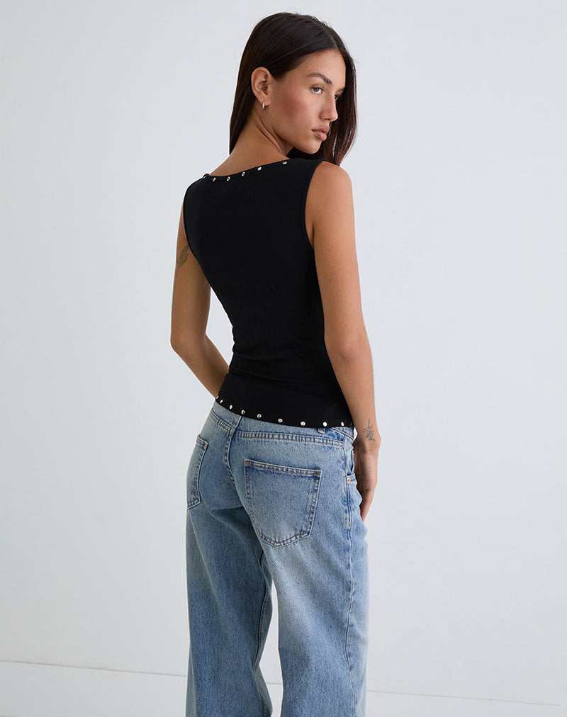 Image of Slater Studded Top in Rayon Jersey Black
