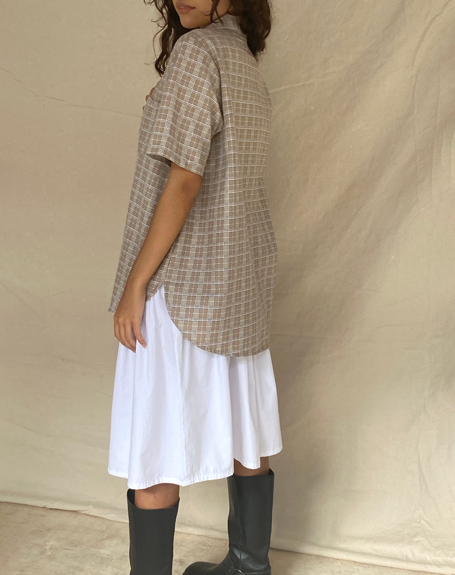 image of Smith Short Sleeve Shirt in Taupe Check