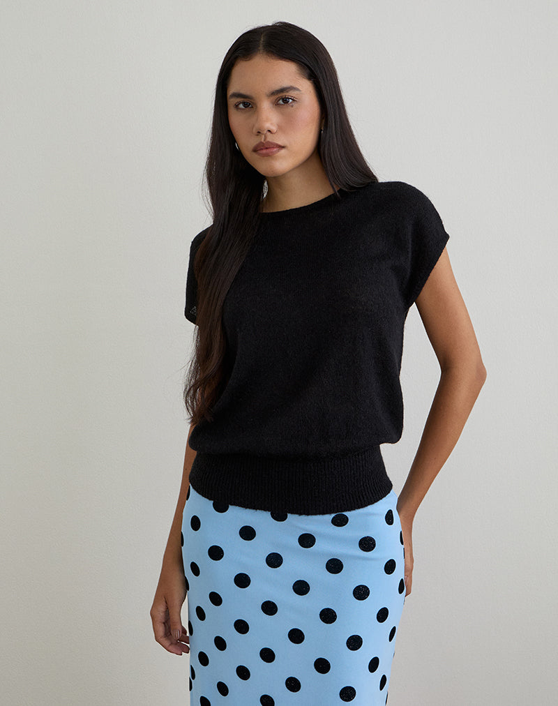 Sorin Deep Waistband Top in Knit Black