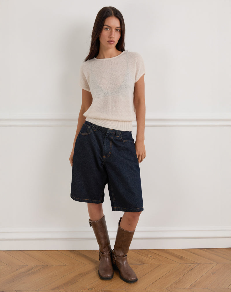 Image of Sorin Deep Waistband Top in Knit Ecru