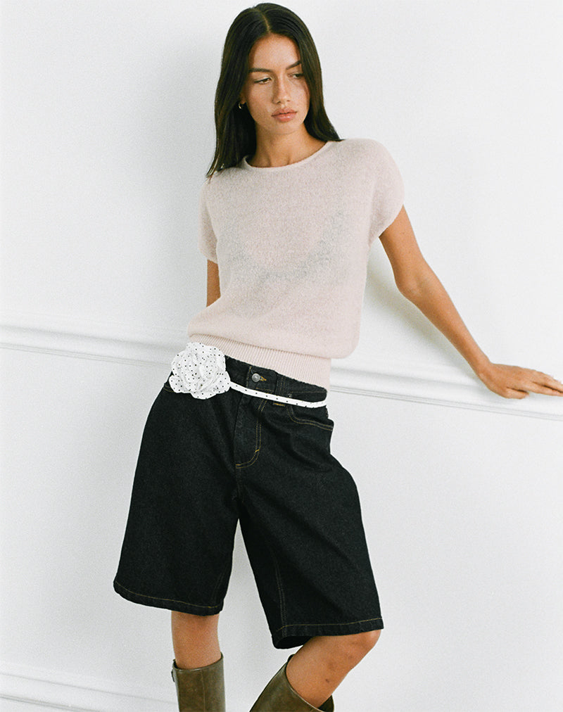 Sorin Deep Waistband Top in Knit Ecru