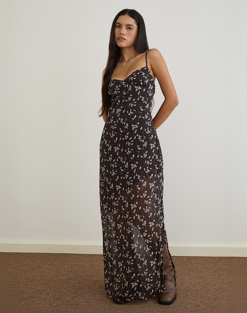 motel rocks brown floral dress Tintin Mini Dress in Flower Garden Brown