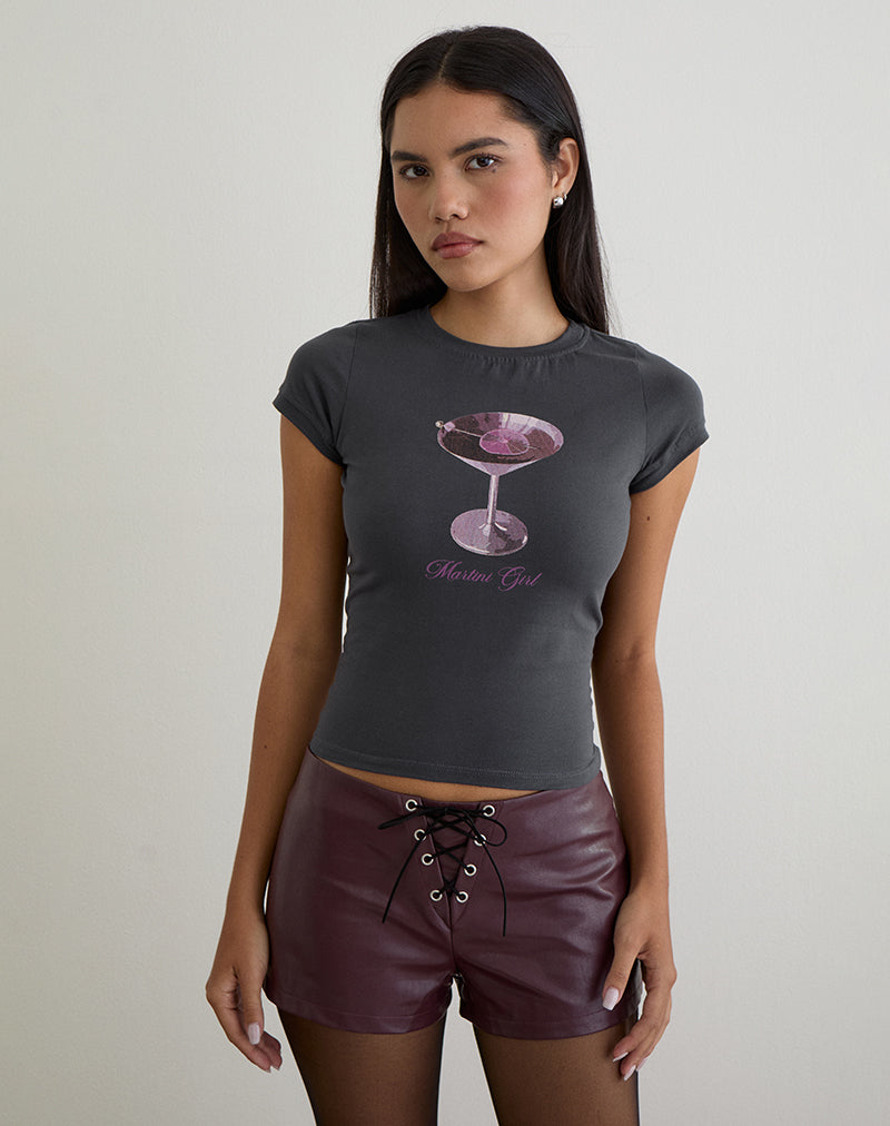 Sutin Tee in Beluga Grey with Martini Girl Graphic