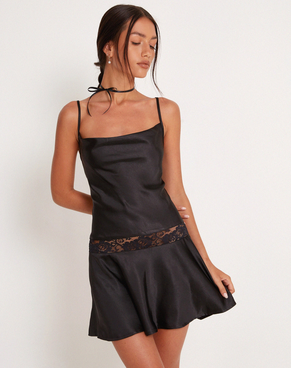 TAHIRA BLACK POLKA DOT MINI DRESS main image 0