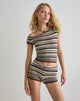 Image of Husan Hot Pants in Green and Brown Stripe