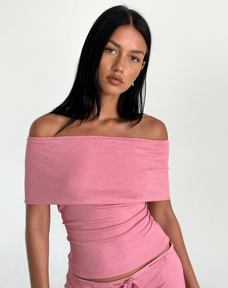 Dusky Pink Sheer Knit Off the Shoulder Top Thalassa motelrocks com eur