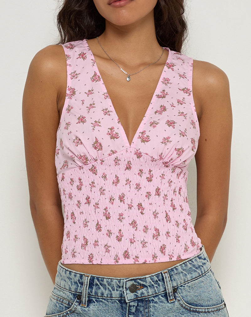 Image of Valisa Plunge Top in Floral Romance Pink