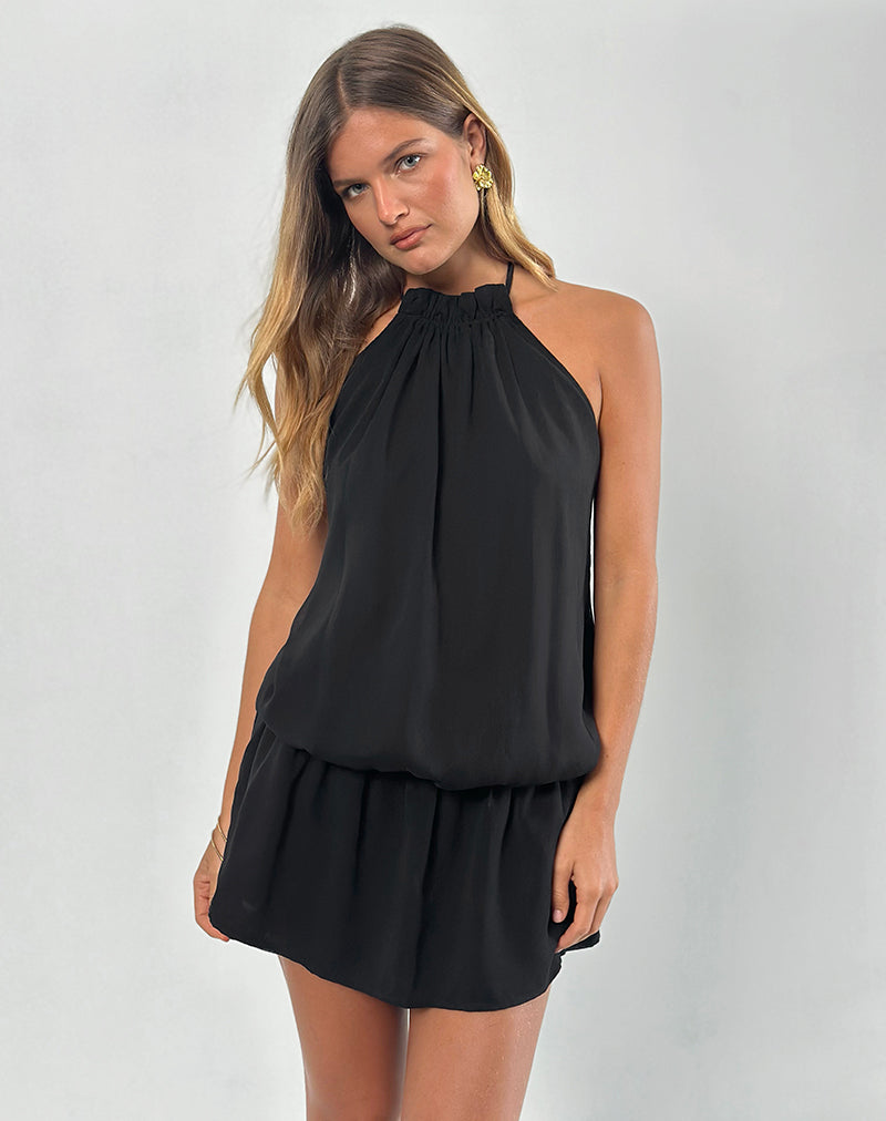 Black Chiffon Halterneck Mini Dress | Veloria – motelrocks-com-eur