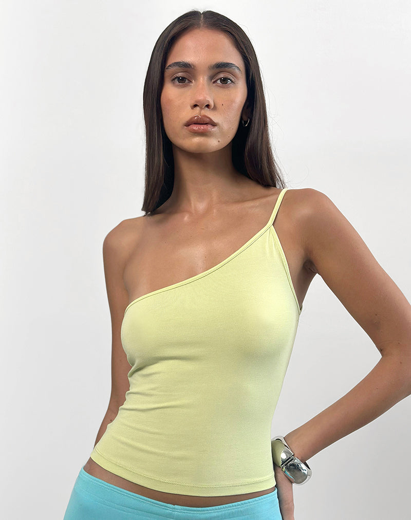 Image of Vey One Shoulder Basic Top in Pistachio Green