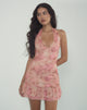 Image of Yoriko Halterneck Mini Dress in Smoky Floral Peach