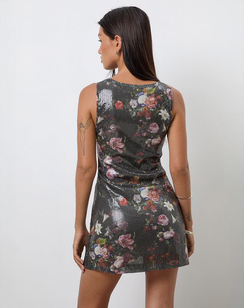 Image of Zahira Mini Dress in Sequin Vintage Flower