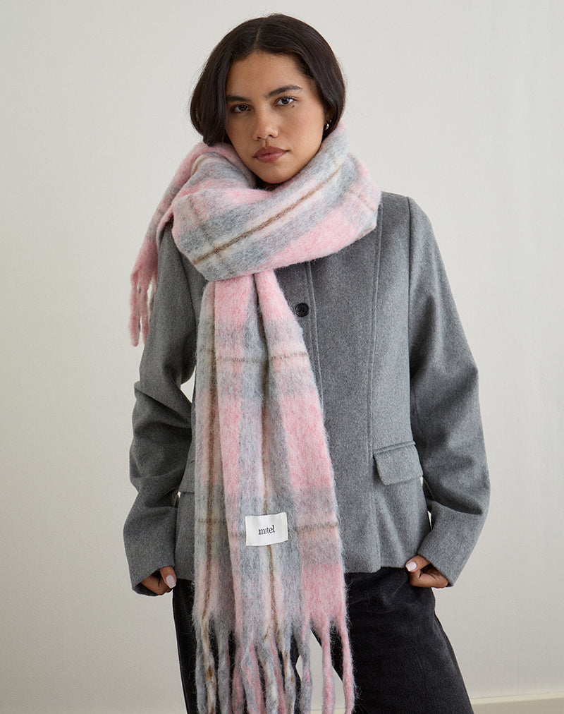 Image of Scarf in Wool Brushed Knit Pink Check