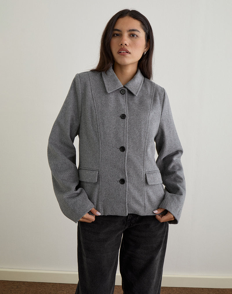 Ziya Collared Button Up Jacket in Wool Grey