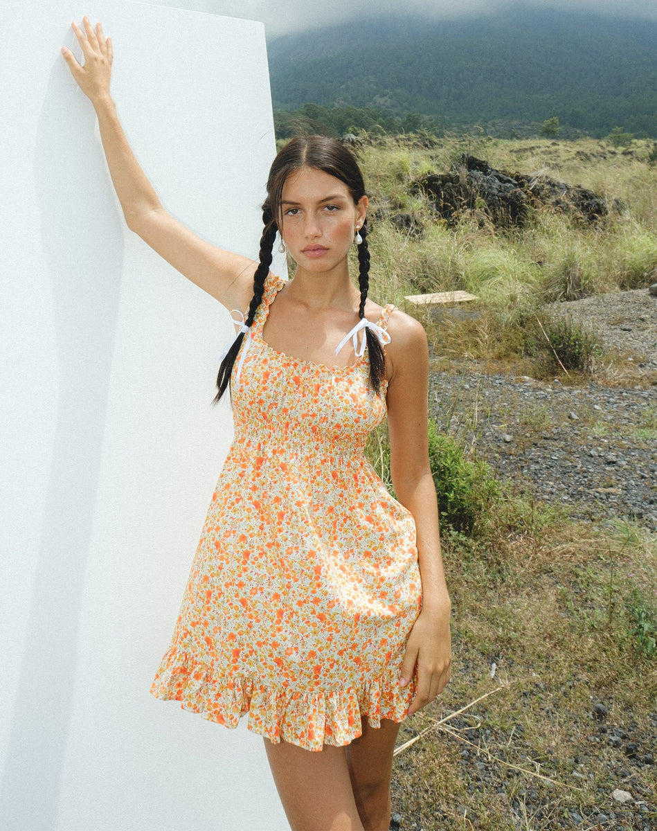 Ditsy Tangerine Day Dress Soyata – motelrocks-com-eur