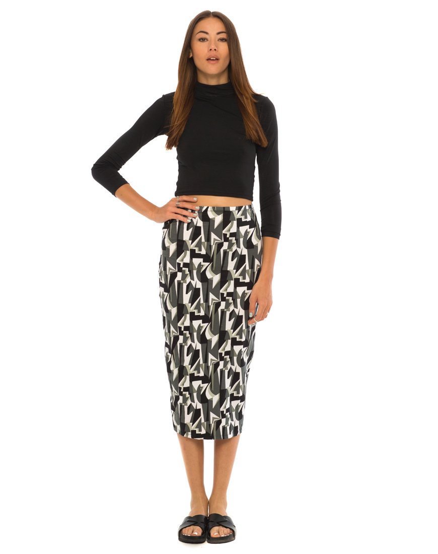 Image of Motel Bobby Midi Skirt in Geo Pop Black and White