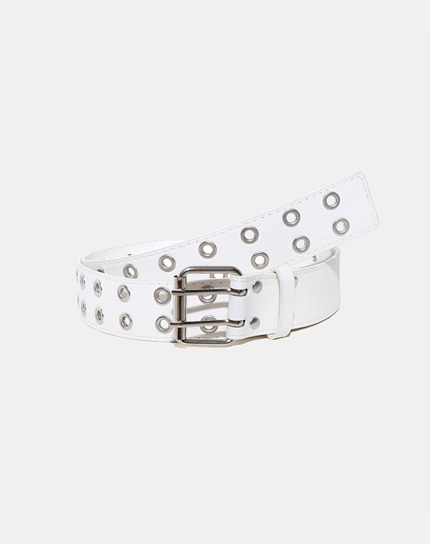 Double Eyelet White Belt | Double Grommet – motelrocks-com-eur