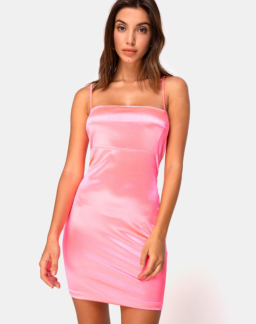 Cecile Slip Dress in Neon Pink motelrocks com eur