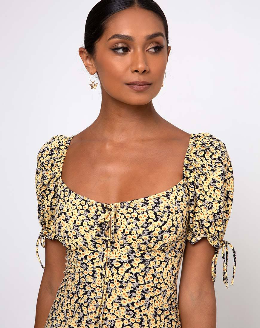 Image of Cello Midi Dress in Mini Bloom Yellow